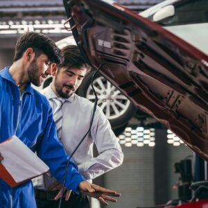 Automotive maintenance mechanic explain repair condition to customer